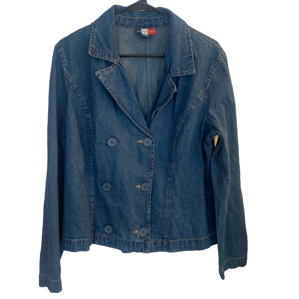 French Cuff Double Breasted‎ Jean Jacket Sz L